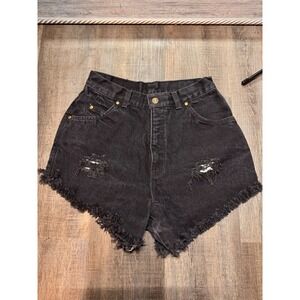 Vintage Levis 550 Black High Waisted Distressed Denim Shorts USA Made Womens 12